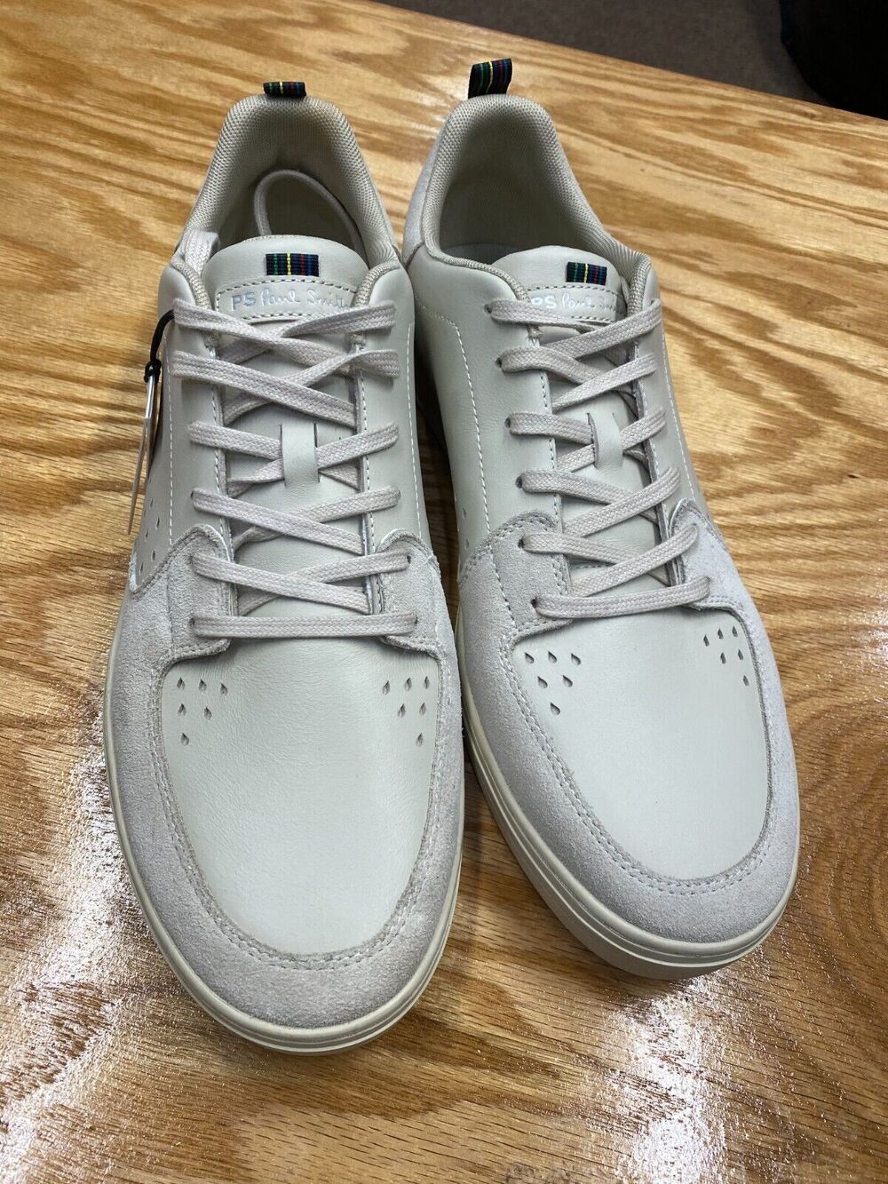 PS Paul Smith Sneaker Men's 12 Off-White Leather Lace Up Trainer Shoes S25